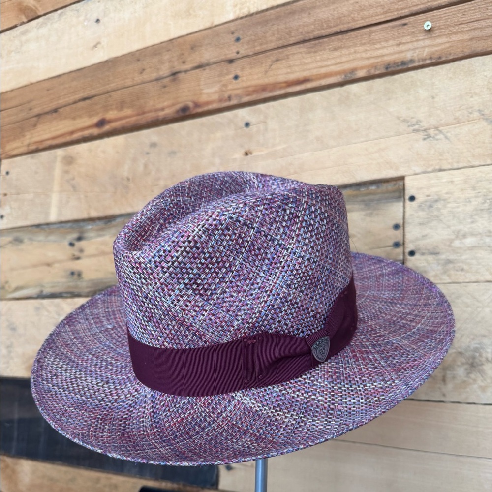 Dobbs Multicolor Straw Fedora Hat with Burgundy Band